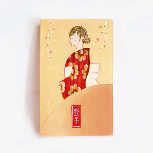 扇子のパッケージ 窓アキから扇子の絵柄が見える